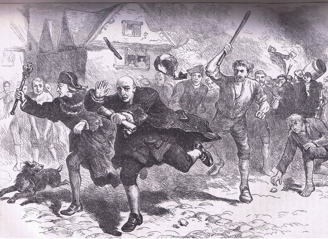 दंगाई 1766 से पहले हचिंसन की उड़ान, कैसेल, पेट्टर और गैलपिन द्वारा प्रकाशित संयुक्त राज्य अमेरिका के कैसल्स इतिहास का चित्रण, c.1900 द्वारा अमेरिकन इंग्लिश स्कूल