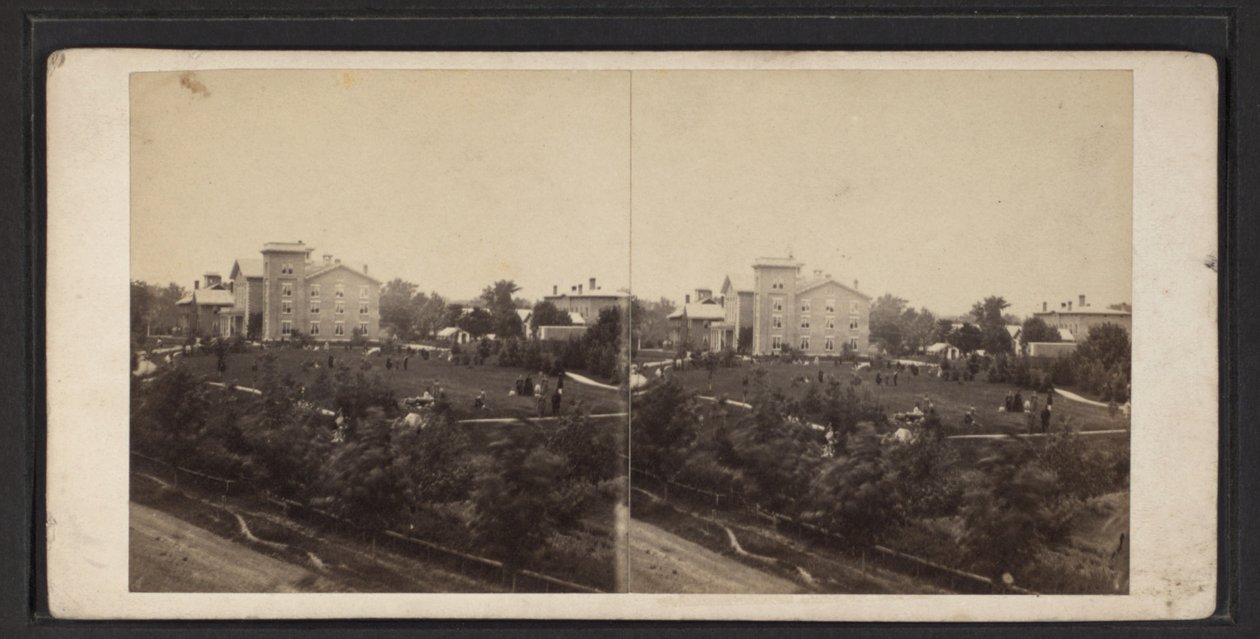 भवन और मैदान, वनिडा कम्युनिटी, न्यूयॉर्क राज्य, c.1870 (b/w फोटो) द्वारा अमेरिकी फोटोग्राफर