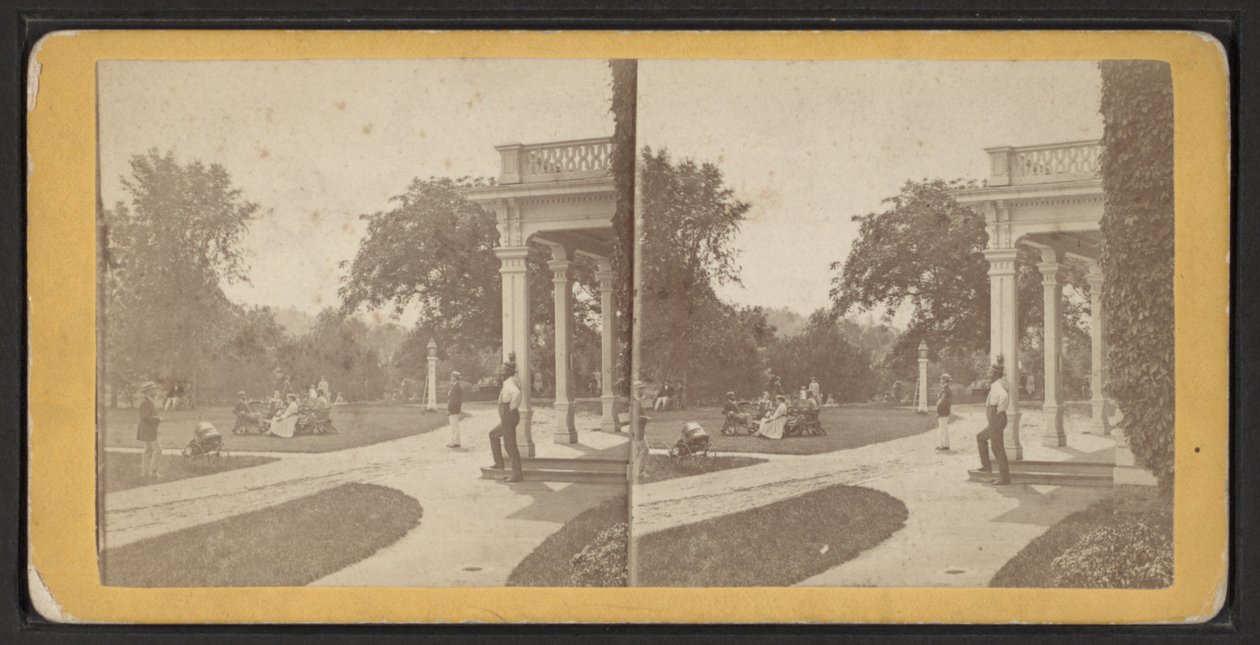 ईस्ट लॉन और पोर्टिको, वनिडा कम्युनिटी, न्यूयॉर्क स्टेट, c.1870 (b/w फोटो) द्वारा अमेरिकी फोटोग्राफर