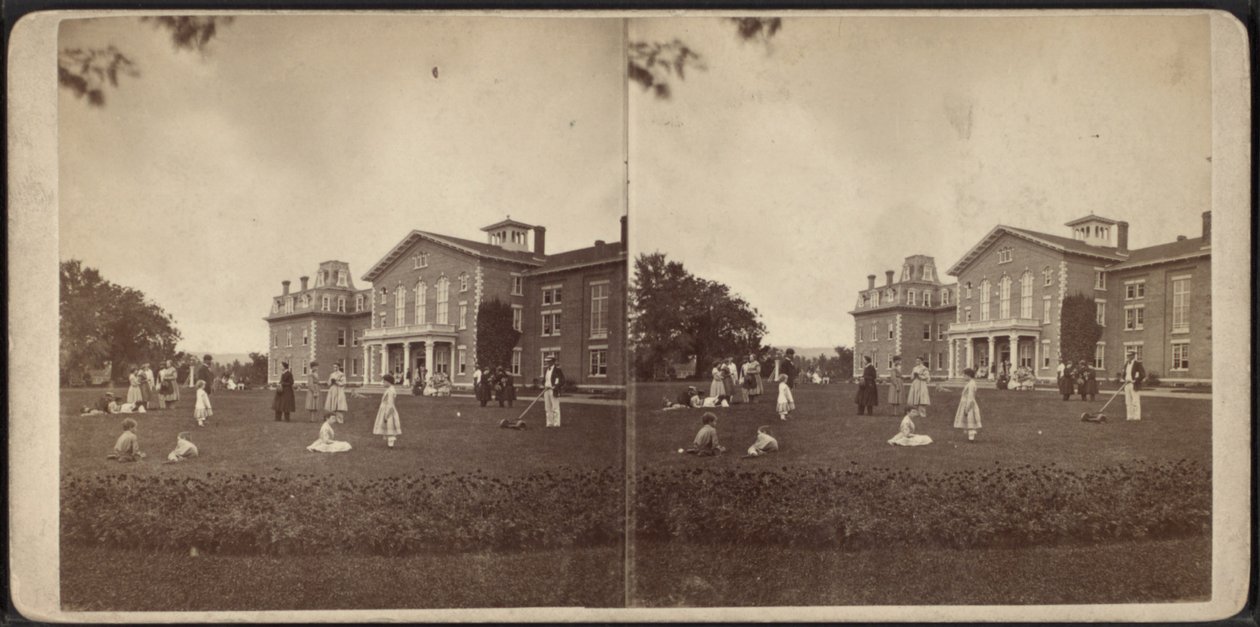 हवेली और लॉन के सामने, Oneida समुदाय, न्यूयॉर्क राज्य, c.1870 द्वारा अमेरिकी फोटोग्राफर