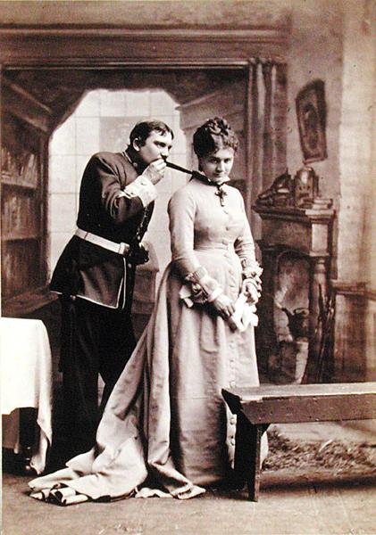 'द शौगरौन' के एक दृश्य में एचजे मोंटेग और अदा डायस, c.1874 (b/w फोटो) द्वारा अमेरिकी फोटोग्राफर