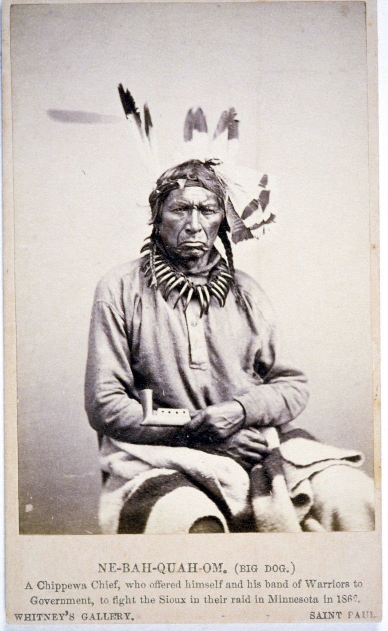 NE-BAH-QUAH-OM, बिग डॉग, चिप्पेवा चीफ, ने मिनेसोटा में Sioux से लड़ने की पेशकश की द्वारा अमेरिकी फोटोग्राफर