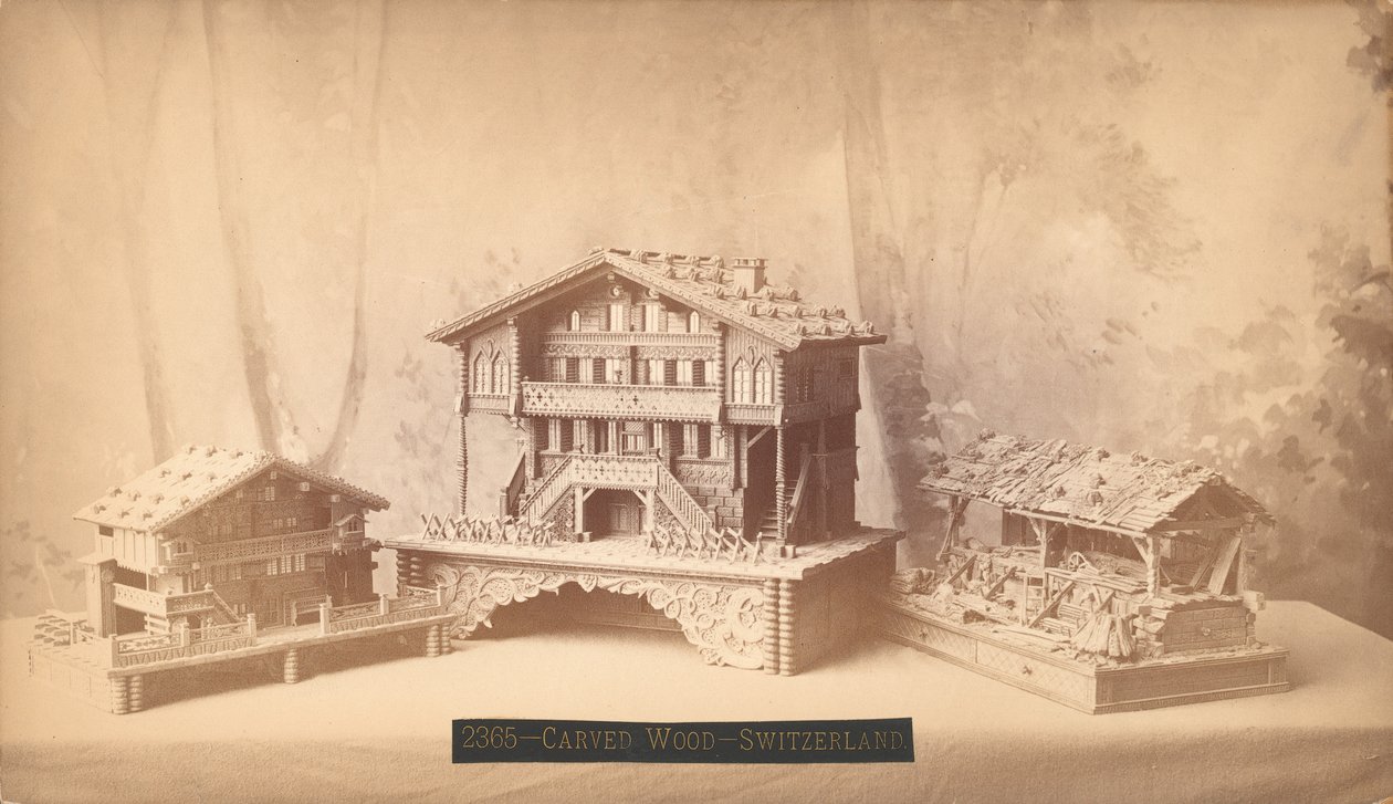 स्विस कॉटेज, नक्काशीदार मॉडल, फिलाडेल्फिया शताब्दी अंतर्राष्ट्रीय प्रदर्शनी, 1876 (सिल्वर एल्बम प्रिंट) द्वारा अमेरिकी फोटोग्राफर