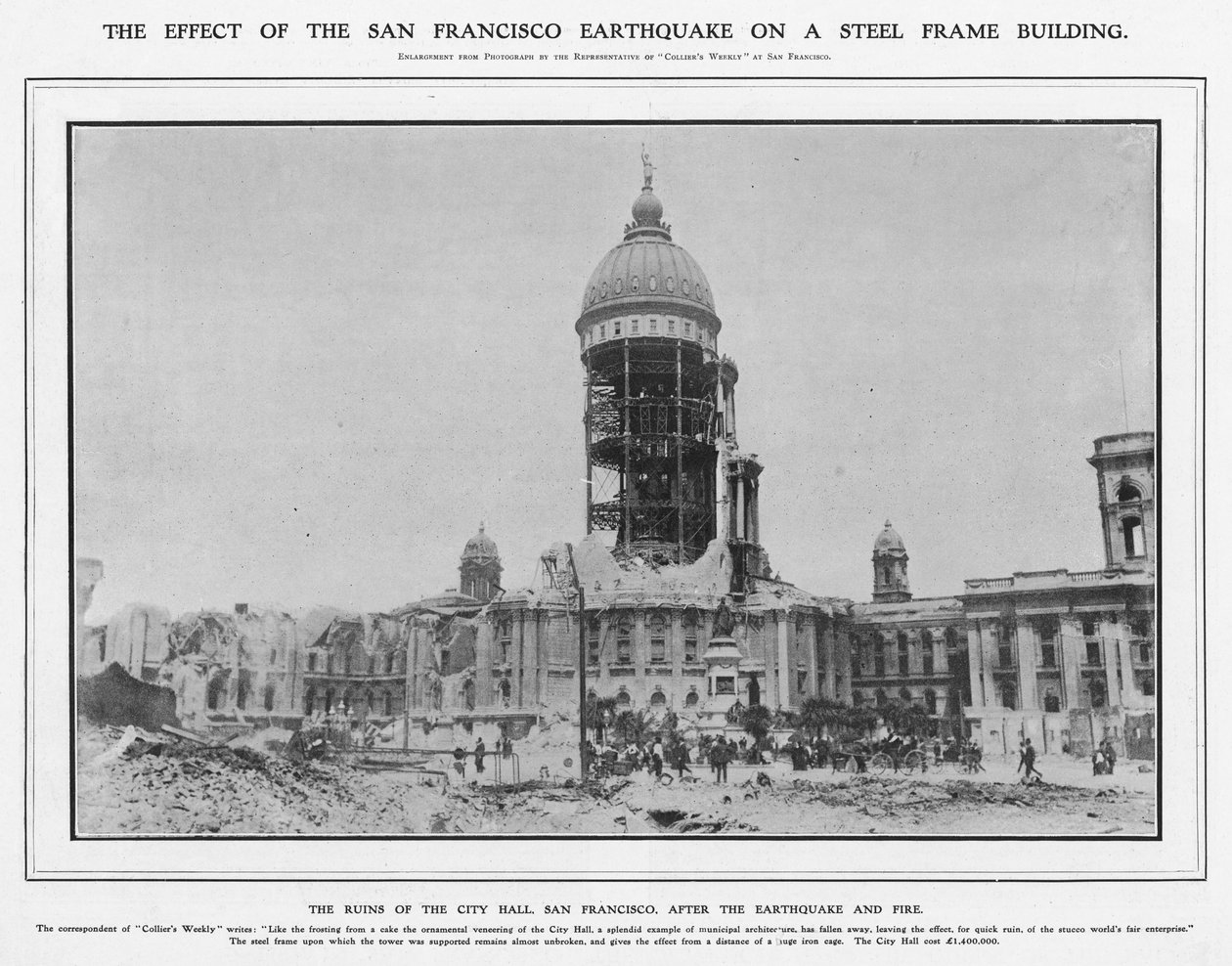 1906 के भूकंप और आग के बाद सिटी हॉल का खंडहर, 1906 द्वारा अमेरिकी फोटोग्राफर