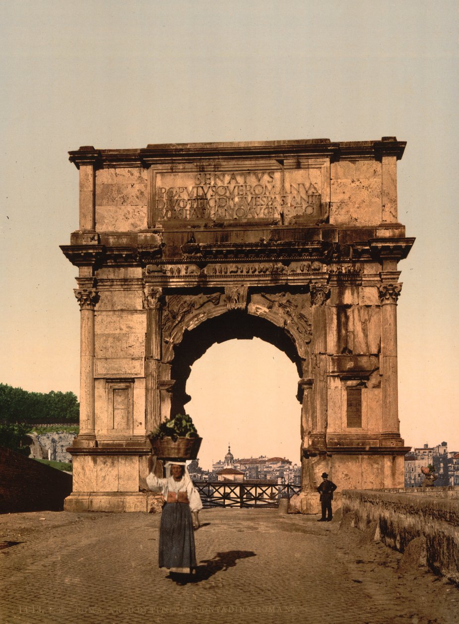 द ट्रायम्फल आर्क ऑफ़ टाइटस, रोम, c.1890-1900 (फोटोमैकेनिकल प्रिंट) द्वारा अमेरिकी फोटोग्राफर