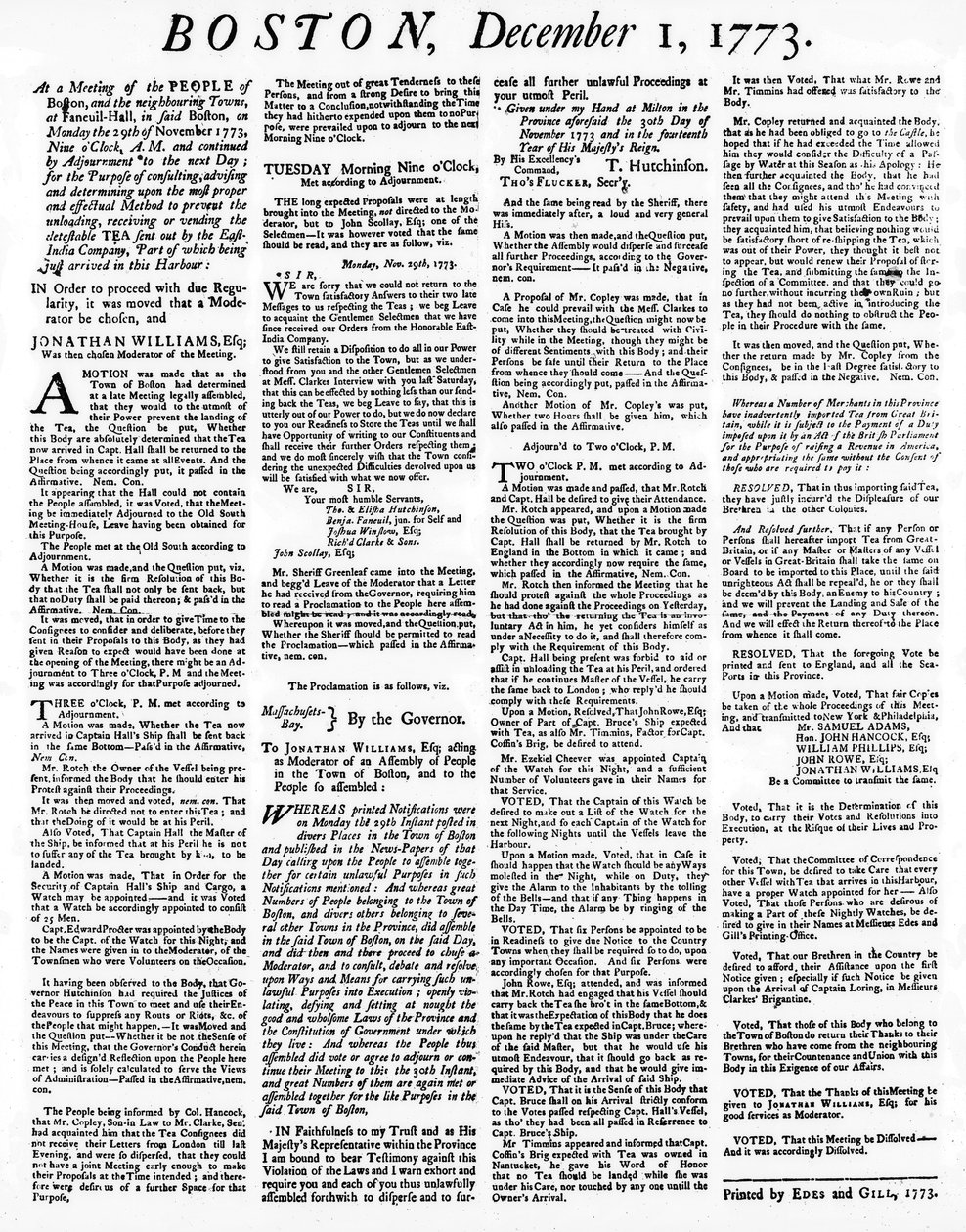 बोस्टन टी पार्टी, दिसंबर, 1773 (प्रिंट) की घटनाओं का विस्तार करने वाला एक व्यापक अखबार द्वारा अमेरिकी स्कूल