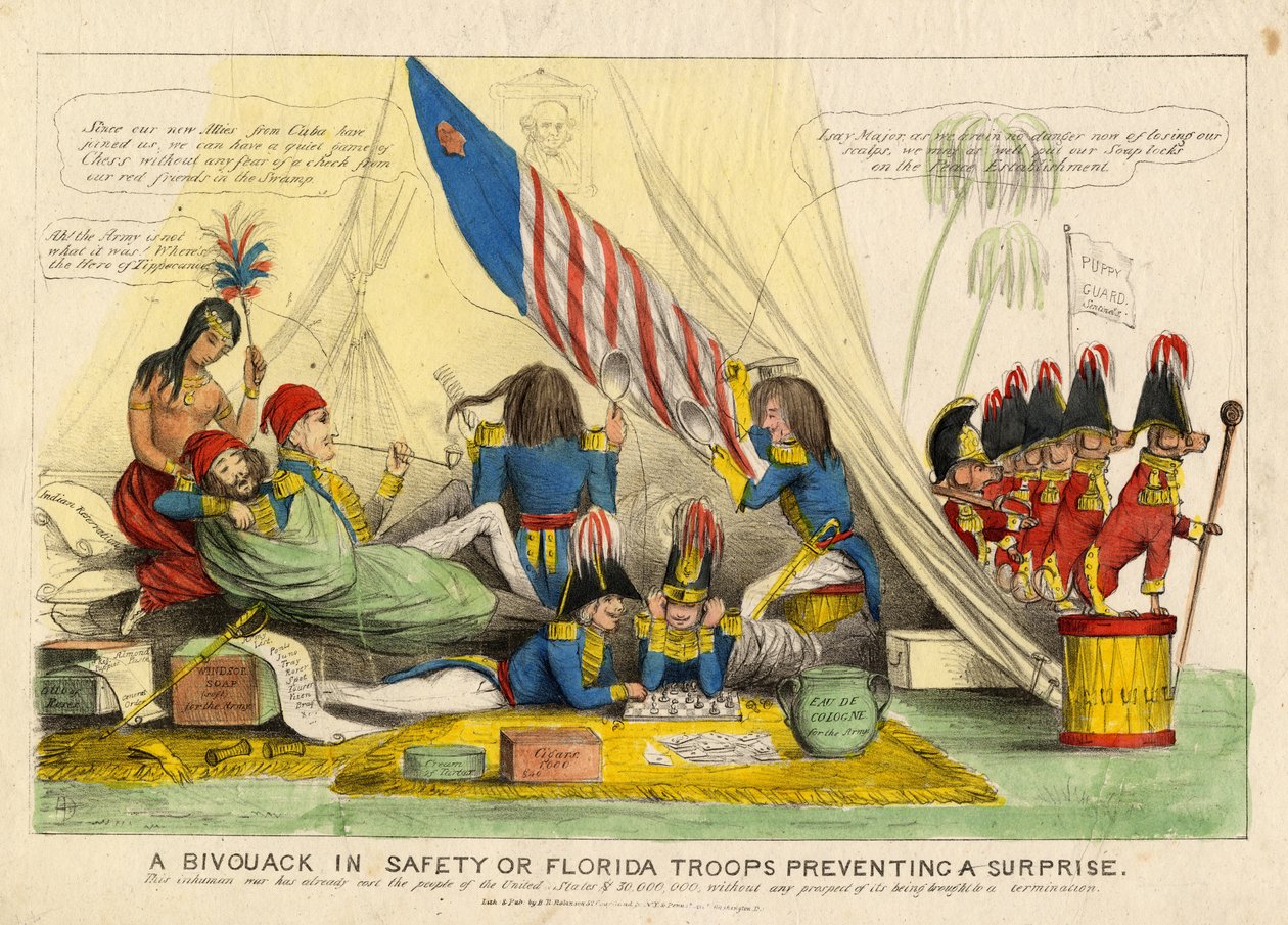 एचआर रॉबिन्सन, न्यूयॉर्क, c.1839 द्वारा प्रकाशित, एक आश्चर्य को रोकने वाली फ्लोरिडा की सेना, एक आश्चर्य को रोकने वाली द्वारा अमेरिकी स्कूल