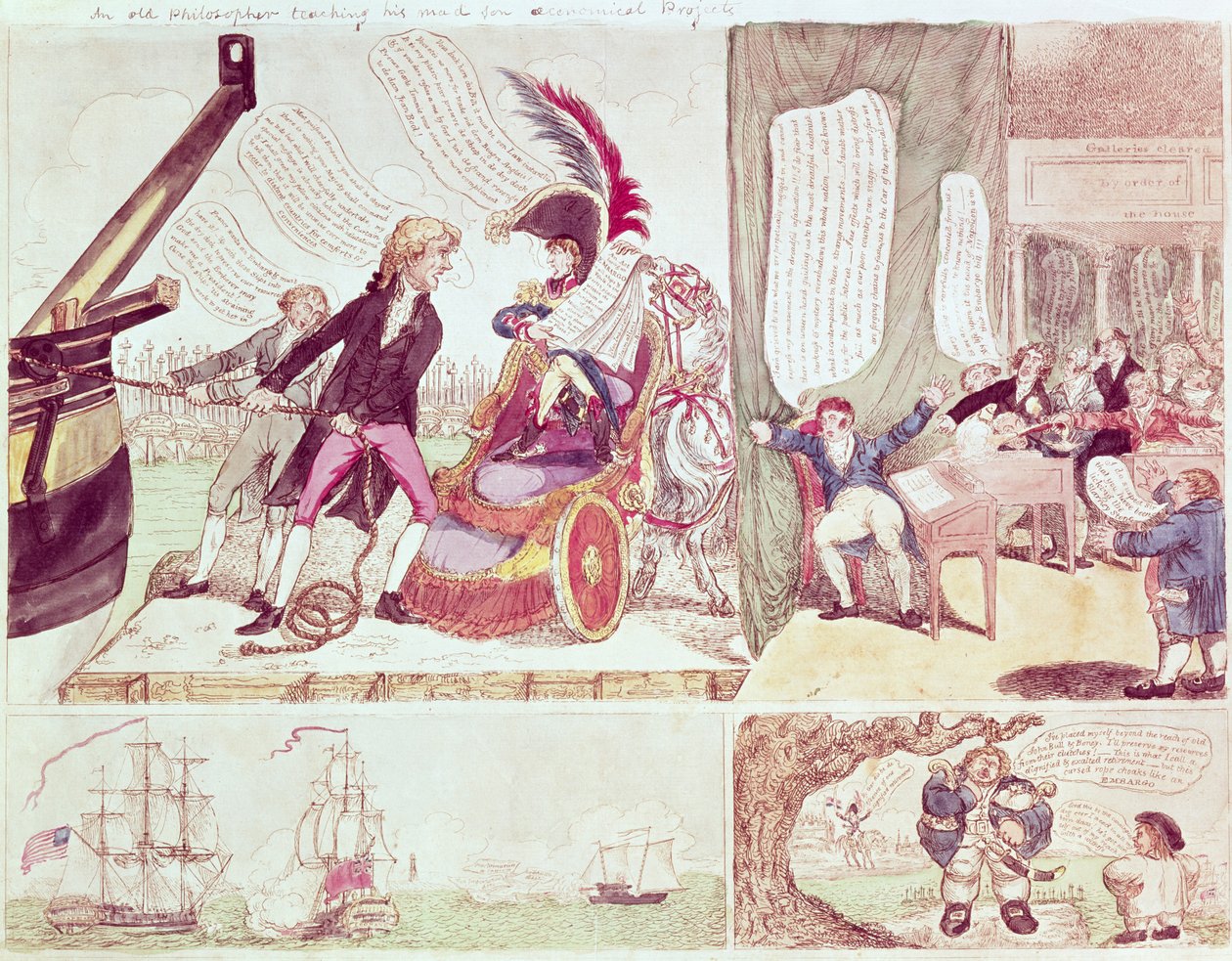 एक पुराना दार्शनिक अपने पागल पुत्र किफायती परियोजनाओं को पढ़ाना, c.1807 (कागज पर स्याही und wc) द्वारा अमेरिकी स्कूल