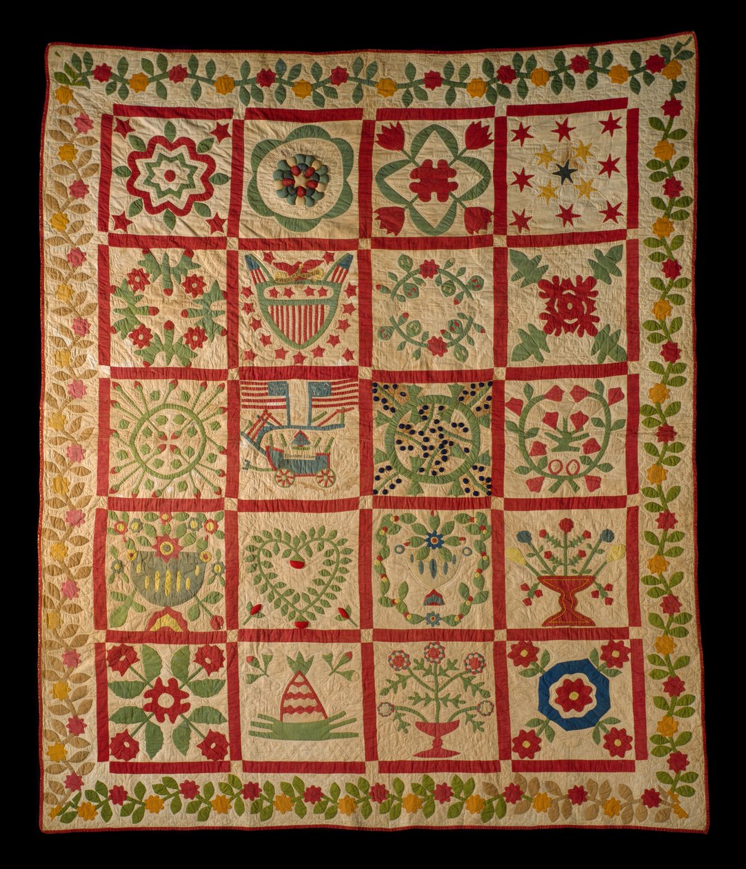 Applique एल्बम रजाई, एल एंड एम, 1860 (कपास) द्वारा अमेरिकी स्कूल