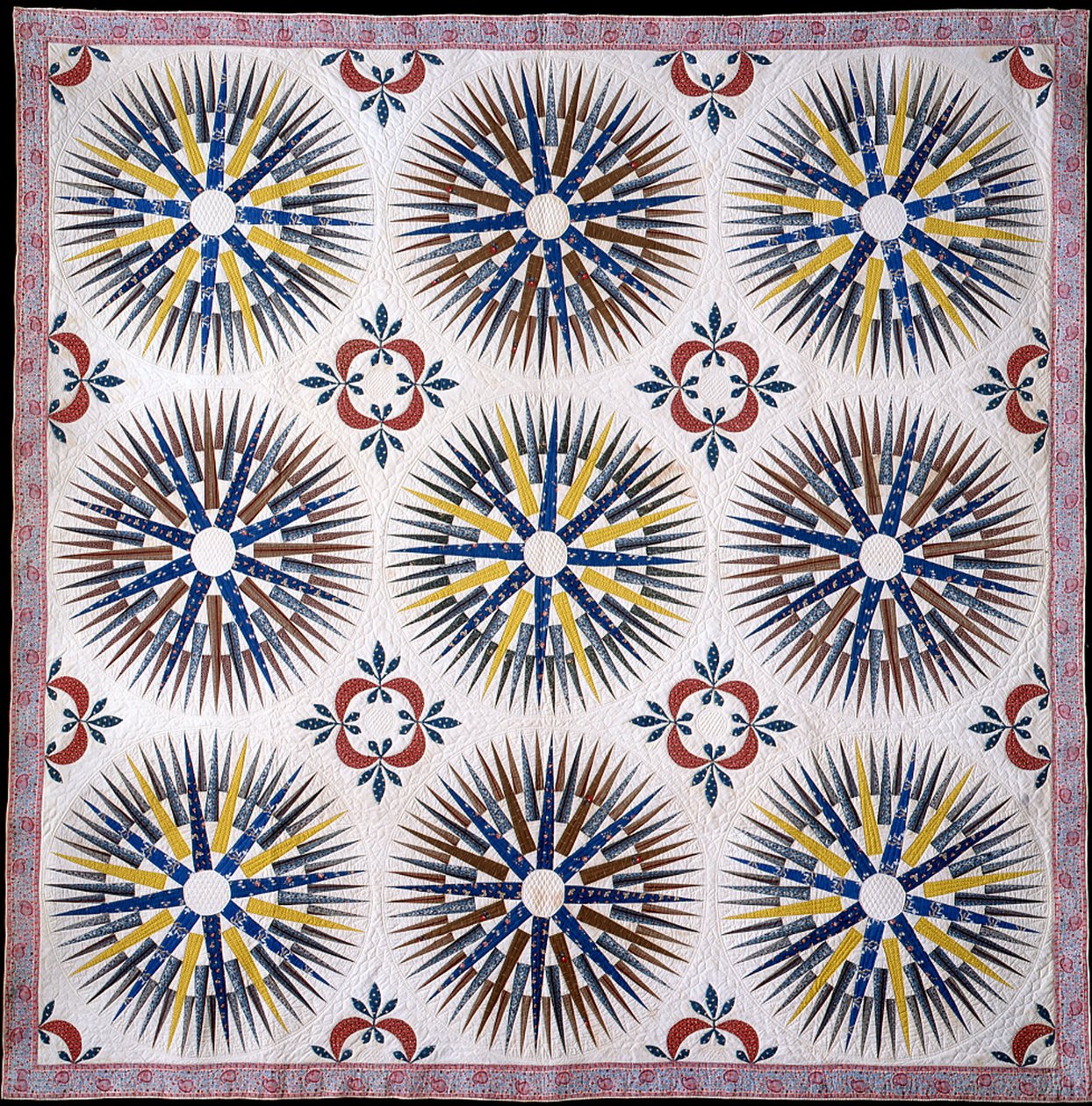 Applique और Pieced Mariner&39;s Compass और Hickory Leaf Quilt, c.1860 (कपास) द्वारा अमेरिकी स्कूल