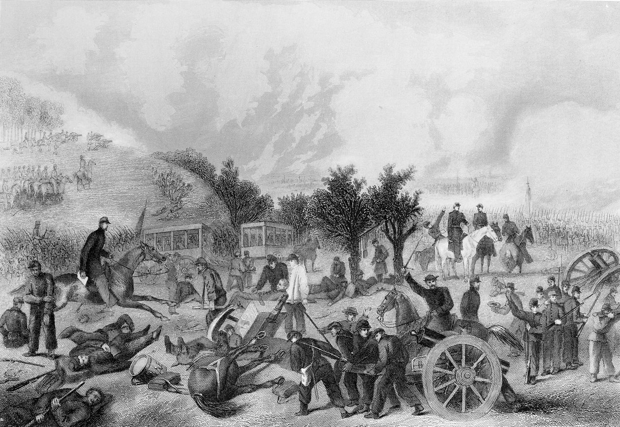 गेटीसबर्ग की लड़ाई, पेंसिल्वेनिया 1863, द हिस्ट्री ऑफ़ द अमेरिका, 1866 में छपी द्वारा अमेरिकी स्कूल