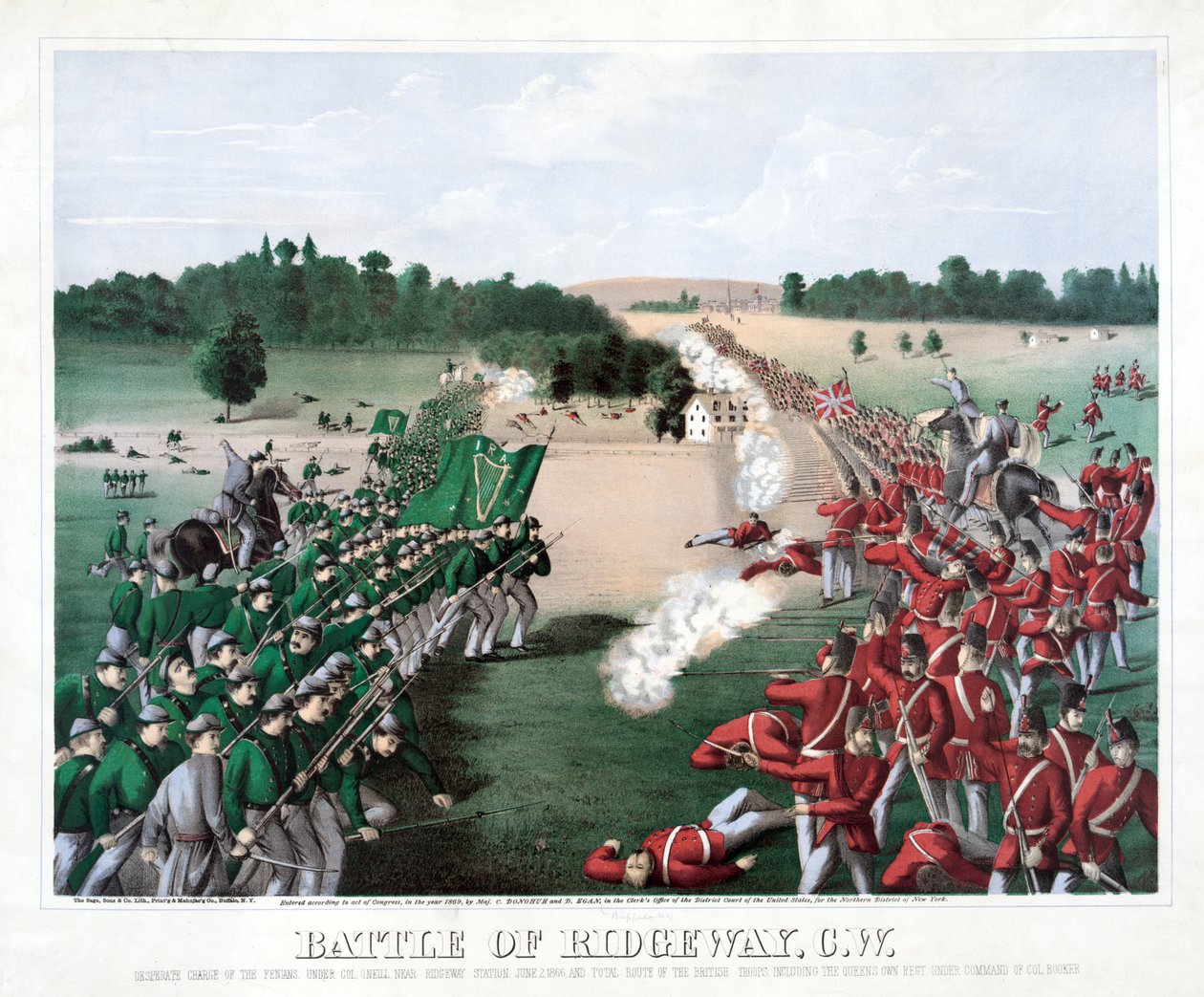रिजवे की लड़ाई, सीडब्ल्यू, पब। 1869 (रंगीन उत्कीर्णन) द्वारा अमेरिकी स्कूल