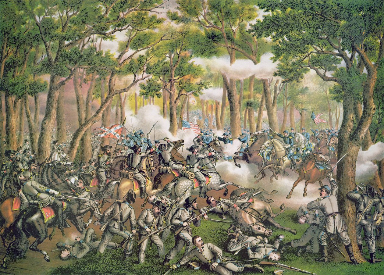जंगल की लड़ाई, मई 1864, कुर्ज़ और एलीसन द्वारा उकेरी गई द्वारा अमेरिकी स्कूल