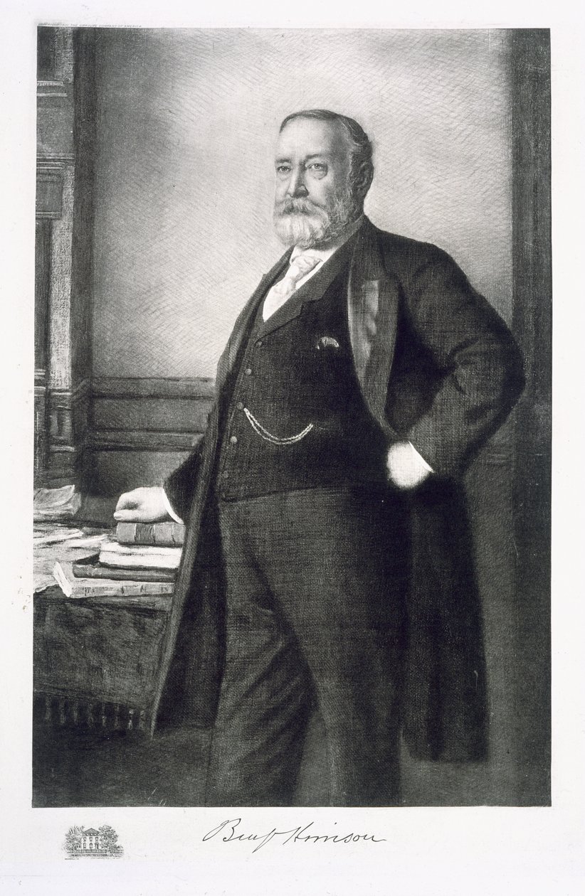 बेंजामिन हैरिसन (1833-1901), संयुक्त राज्य अमेरिका के 23 वें राष्ट्रपति, पब। 1901 (फोटोग्राव्योर) द्वारा अमेरिकी स्कूल