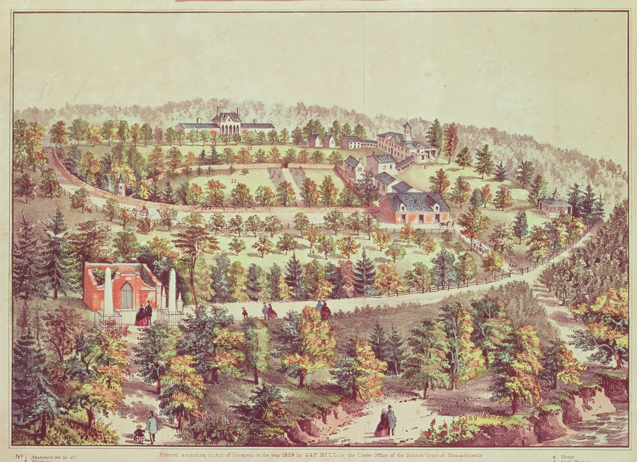 बर्ड-आई व्यू ऑफ़ माउंट वर्नोन, 1859 द्वारा अमेरिकी स्कूल