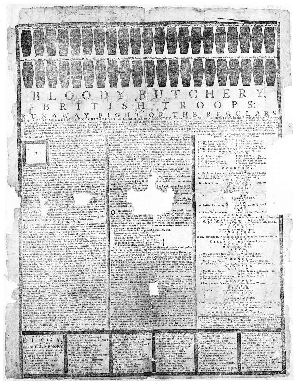 ब्रिटिश सैनिकों की खूनी बुचरी, सलेम 1775 (प्रिंट) द्वारा अमेरिकी स्कूल