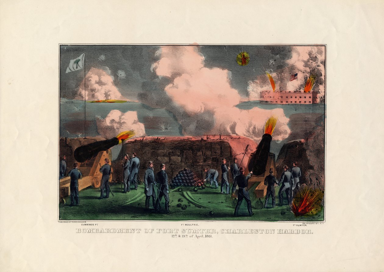 फोर्ट सुमेर की बमबारी, चार्ल्सटन हार्बर, 12 और 13 अप्रैल 1861, पब करियर और इवेस द्वारा, c.1861 द्वारा अमेरिकी स्कूल