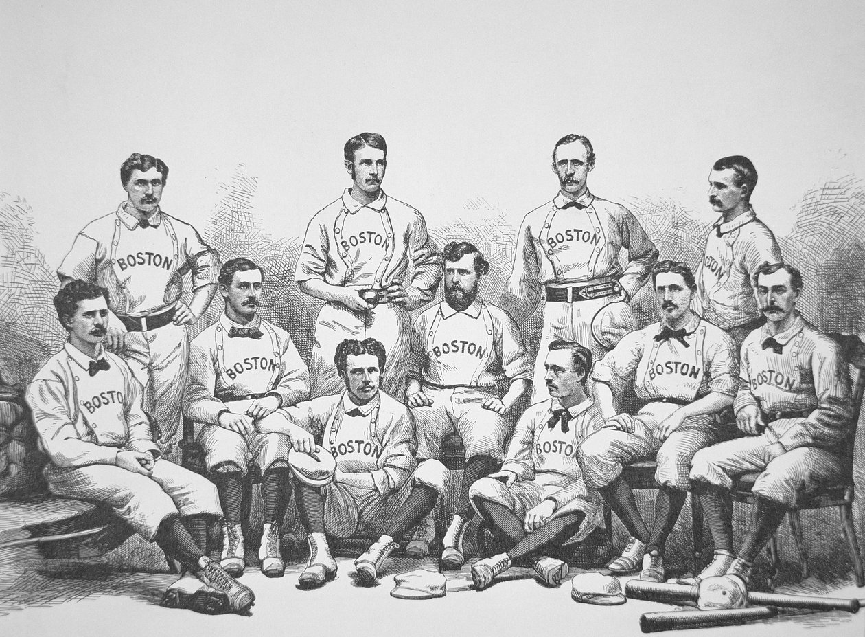 1874 में बोस्टन रेड सोक्स, नेशनल चैंपियंस (उत्कीर्णन) द्वारा अमेरिकी स्कूल