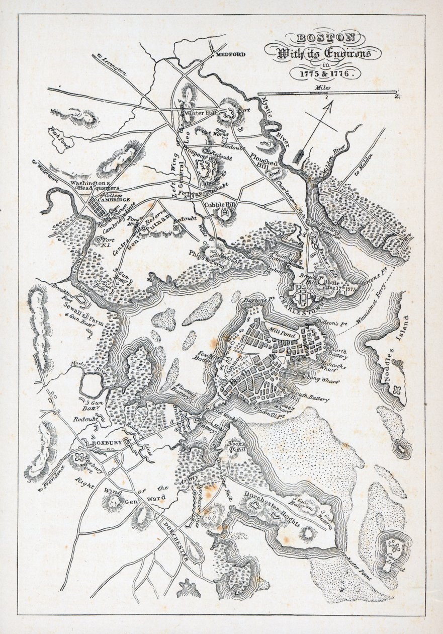 1775 और 1776 में बोस्टन और उसके परिवेश (लिथो) द्वारा अमेरिकी स्कूल