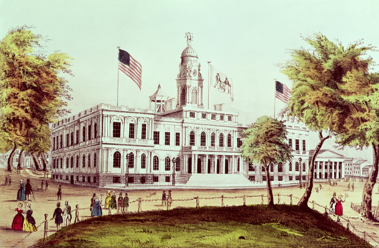 सिटी हॉल, न्यूयॉर्क, नाथनियल क्यूरियर द्वारा उत्कीर्ण (1813-88) द्वारा अमेरिकी स्कूल