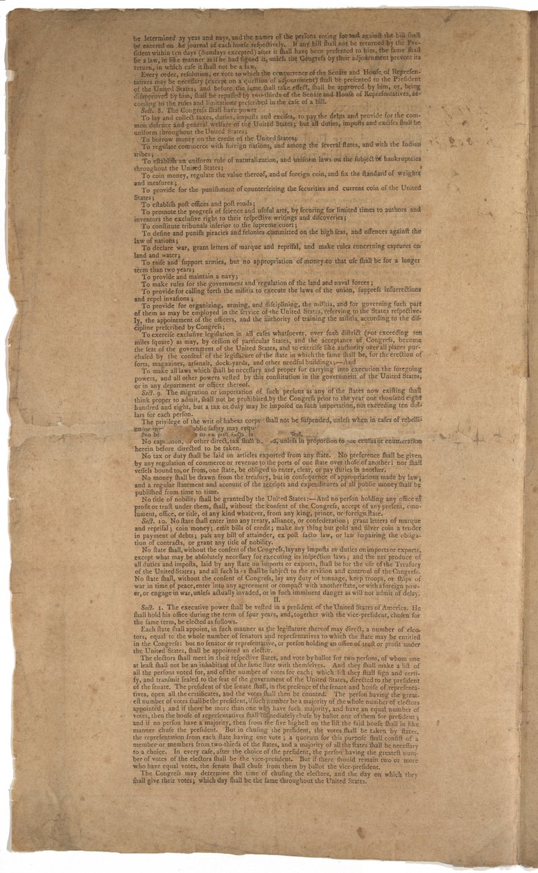 संविधान, पहला मुद्रण, डनलप एंड क्लेपोले, 17-19 सितंबर 1787 द्वारा मुद्रित (जीएलसी 695933, जीएलसी 695935 और जीएलसी 695936 देखें) द्वारा अमेरिकी स्कूल