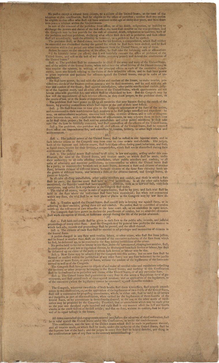 संविधान, पहला मुद्रण, डनलप और क्लेपोले द्वारा मुद्रित, 17-19 सितंबर 1787 (जीएलसी 695933, जीएलसी 695934 और जीएलसी 695936 देखें) द्वारा अमेरिकी स्कूल