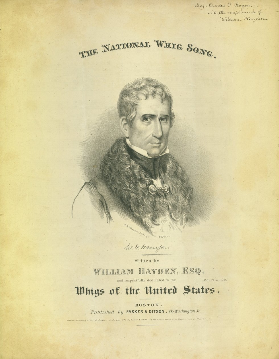 पार्कर एंड डिस्टन, बोस्टन, 1840 द्वारा प्रकाशित विलियम हेडन द्वारा शीट ऑफ़ द नेशनल व्हिग सॉन्ग द्वारा अमेरिकी स्कूल