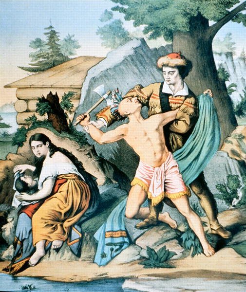 डेनियल बूने (1734-1820) ने भारतीय आक्रमण से अपने परिवार का बचाव किया द्वारा अमेरिकी स्कूल