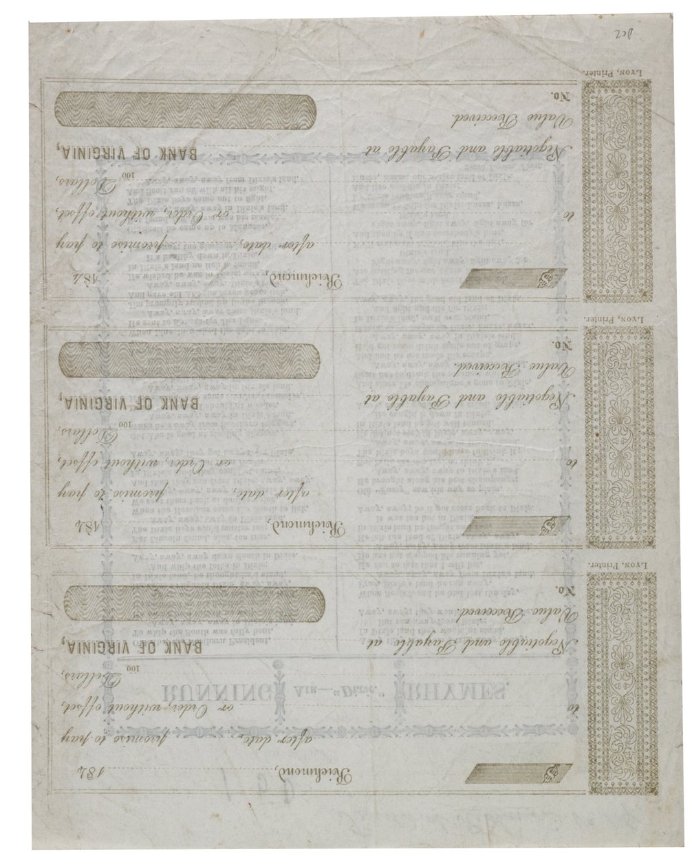 डिक्सी एक शीट चेक, 1861 के पीछे छपी द्वारा अमेरिकी स्कूल