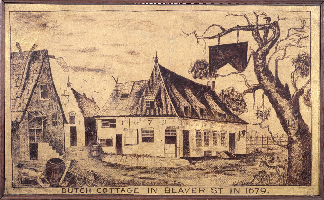 1679 में बेवर स्ट्रीट में डच कॉटेज, c.1853 (धुंध पर तेल) द्वारा अमेरिकी स्कूल