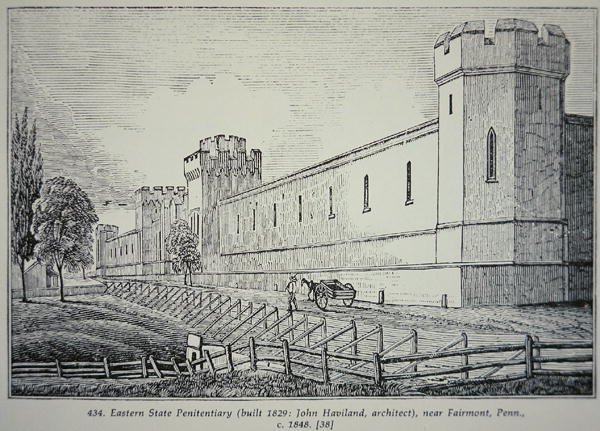 ईस्टर्न स्टेट पेनीटेंटरी, फेयरमोंट, पेंसिल्वेनिया के पास, c.1848 (उत्कीर्णन) द्वारा अमेरिकी स्कूल