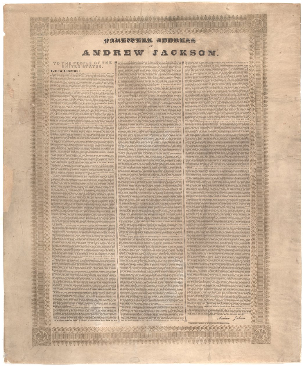 एंड्रयू जैक्सन का विदाई संबोधन, 1837 द्वारा अमेरिकी स्कूल