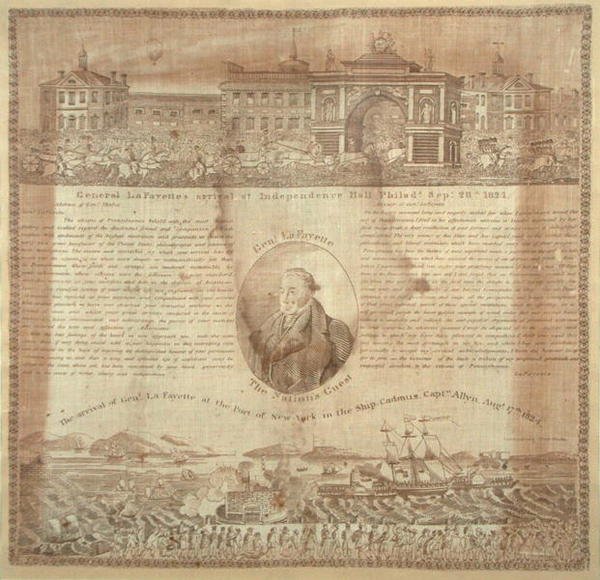 1824 (कपास) में जनरल लाफयेते (1757-1834) के आगमन की याद में रूमाल द्वारा अमेरिकी स्कूल