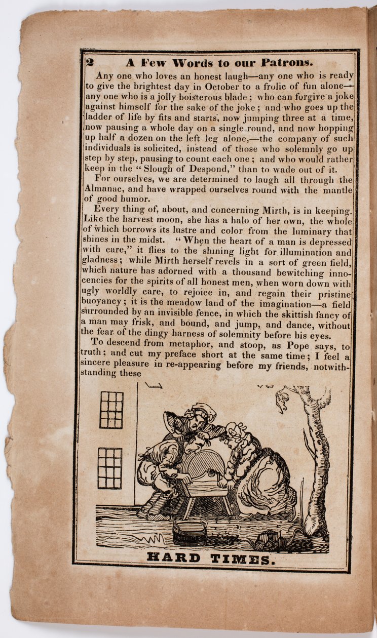 1838 के लिए द अमेरिकन कॉमिक पंचांग से हार्ड टाइम्स, पेज 2 द्वारा अमेरिकी स्कूल