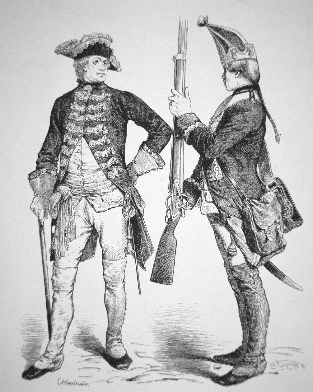 1770 के हेसियन सैनिक, अमेरिकी क्रांतिकारी युद्ध (उत्कीर्णन) से अपनी वर्दी में द्वारा अमेरिकी स्कूल