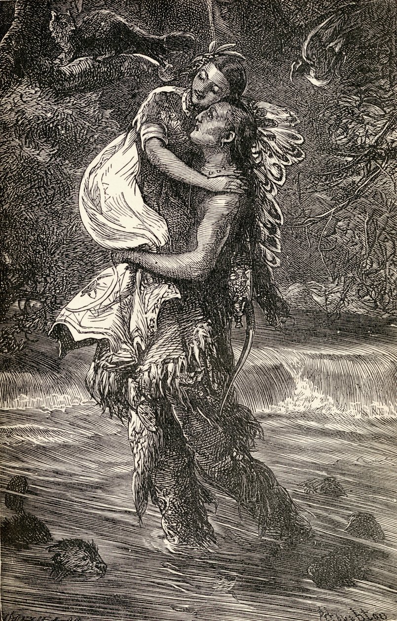 हियावथा और मिन्नेहा, हेनरी वाड्सवर्थ लॉन्गफेलो (1807-82) द्वारा 1855 में लिखी गई कविता &39;हियावत&39; का चित्रण द्वारा अमेरिकी स्कूल