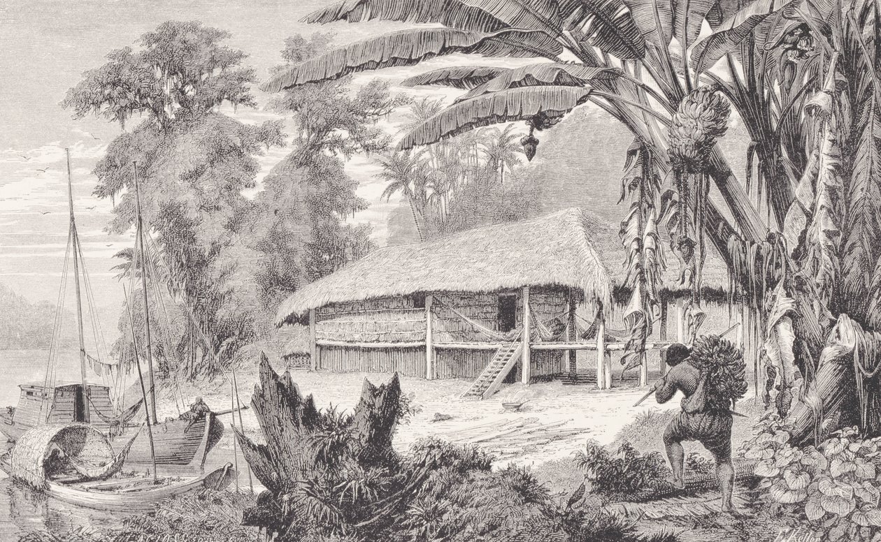 फ्रांज केलर, 1874 द्वारा &39;द अमेजन और मेडिरा रिवर&39; से एक धनी भारत-रबर कलेक्टर का घर द्वारा अमेरिकी स्कूल