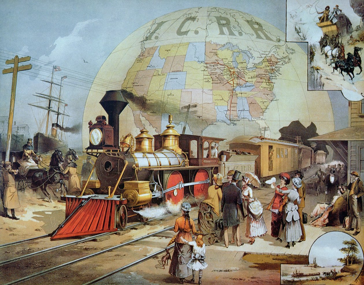 इलिनोइस सेंट्रल रेलरोड, c.1886 (कलर लिथो) द्वारा अमेरिकी स्कूल