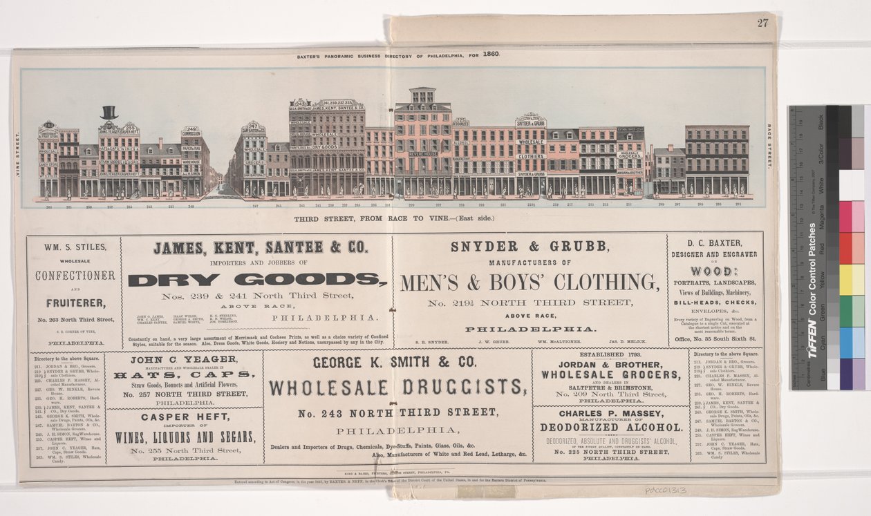 फिलाडेल्फिया, 1860 के बैक्सर्स पैनोरमिक बिजनेस डायरेक्टरी से चित्रण द्वारा अमेरिकी स्कूल