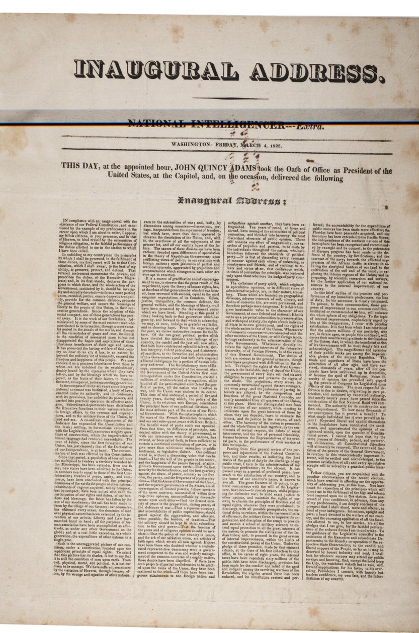 जॉन क्विंसी एडम्स का उद्घाटन भाषण, 4 मार्च 1825 (जीएलसी 696060 भी देखें) द्वारा अमेरिकी स्कूल