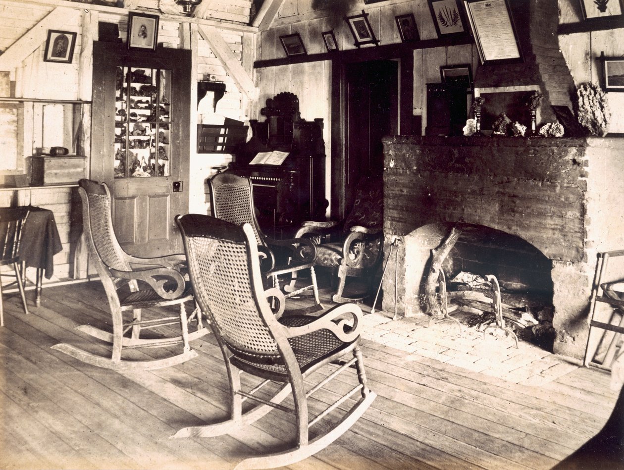 एक अमेरिकी लकड़ी के झोंपड़ी का इंटीरियर, c.1880s द्वारा अमेरिकी स्कूल