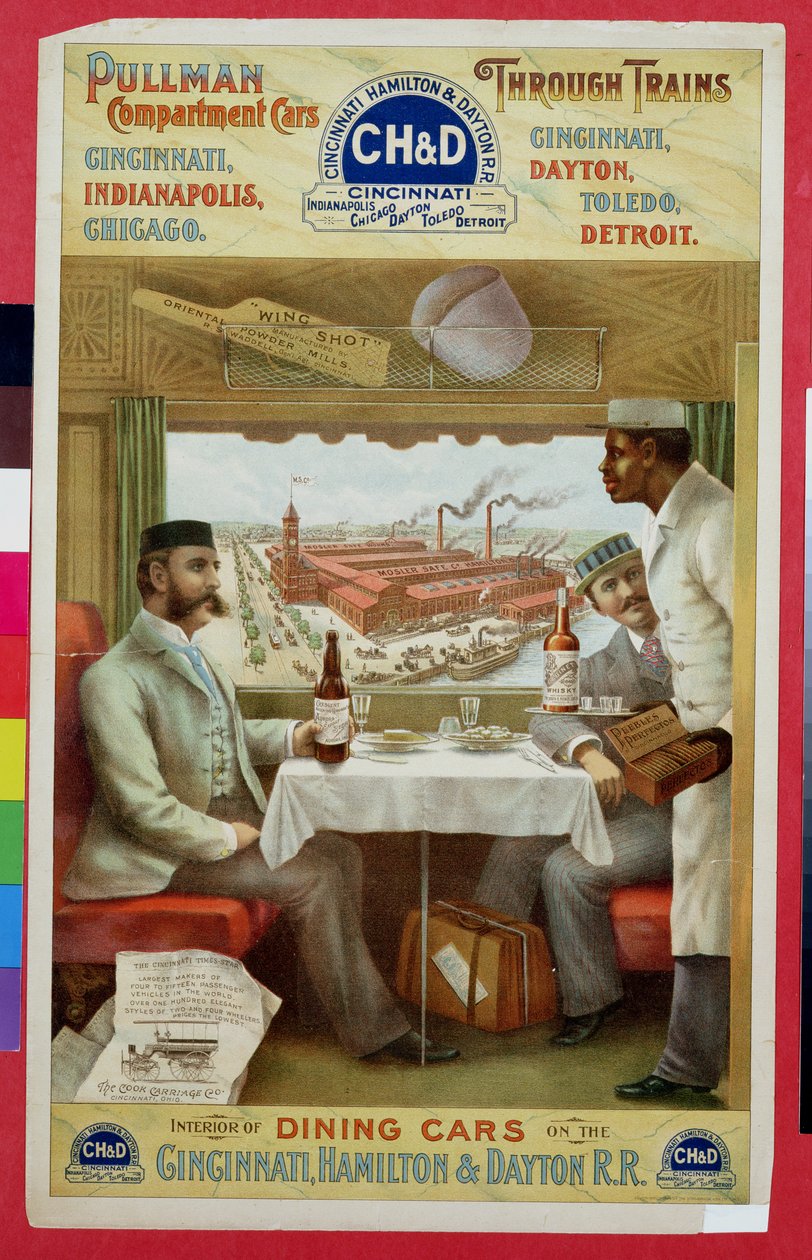 सिनसिनाटी, हैमिल्टन और डेटन रेल रोड पर डाइनिंग कारों का इंटीरियर द्वारा अमेरिकी स्कूल