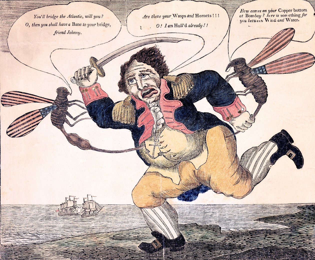 जॉन बुल वासप और हॉर्नेट द्वारा तड़पता रहा, c.1813 द्वारा अमेरिकी स्कूल