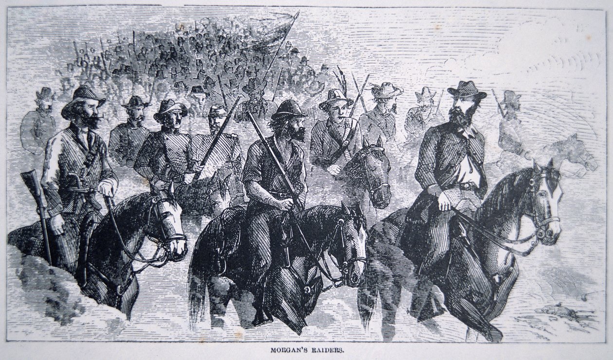 जॉन हंट मॉर्गन (1825-64) रेडर्स (लिथो) द्वारा अमेरिकी स्कूल