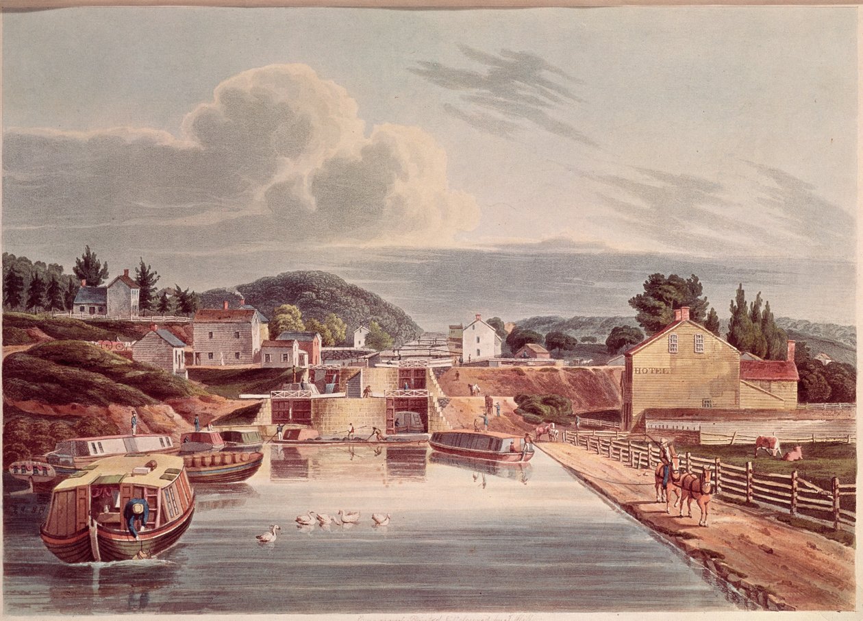 जे। हिल द्वारा उत्कीर्ण एरी और उत्तरी नहर का जंक्शन, c.1830-32 द्वारा अमेरिकी स्कूल