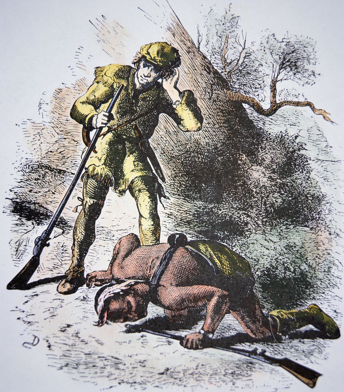 जेम्स फेनिमोर कूपर (1789-1851) 1826 (रंगीन उत्कीर्णन) द्वारा 'लास्ट ऑफ द मोहिकन्स' द्वारा अमेरिकी स्कूल