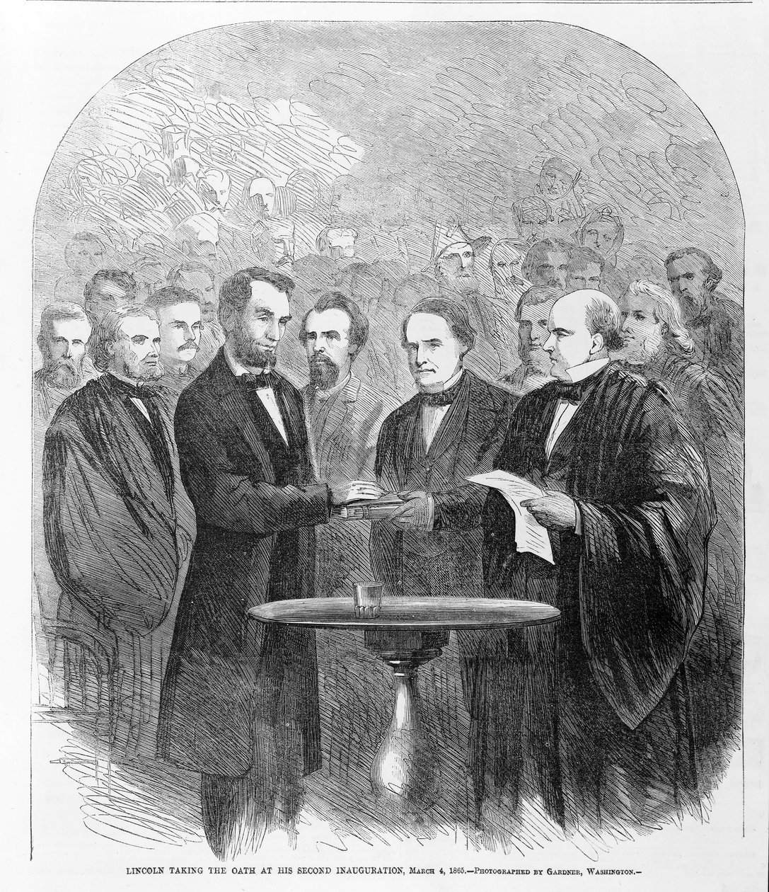 लिंकन ने 4 मार्च, 1865 को अपने दूसरे उद्घाटन में शपथ ली, 1865 प्रकाशित हुआ द्वारा अमेरिकी स्कूल