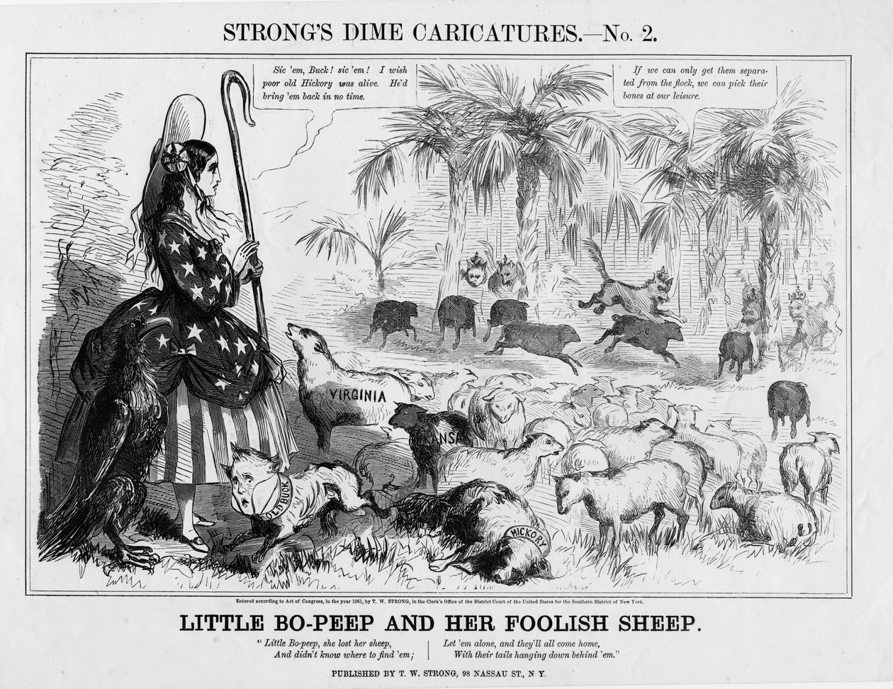 लिट स्ट्रॉन्ग, 1861 द्वारा प्रकाशित लिटिल बो-पीप और उसकी मूर्ख भेड़ द्वारा अमेरिकी स्कूल
