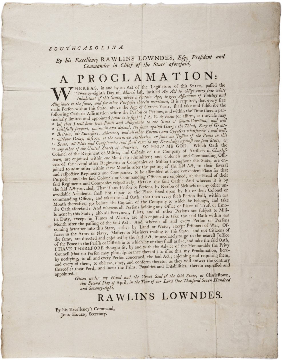 दक्षिण कैरोलिना की स्वतंत्रता की रक्षा के लिए वफादारी की शपथ, 2 अप्रैल 1778 द्वारा अमेरिकी स्कूल