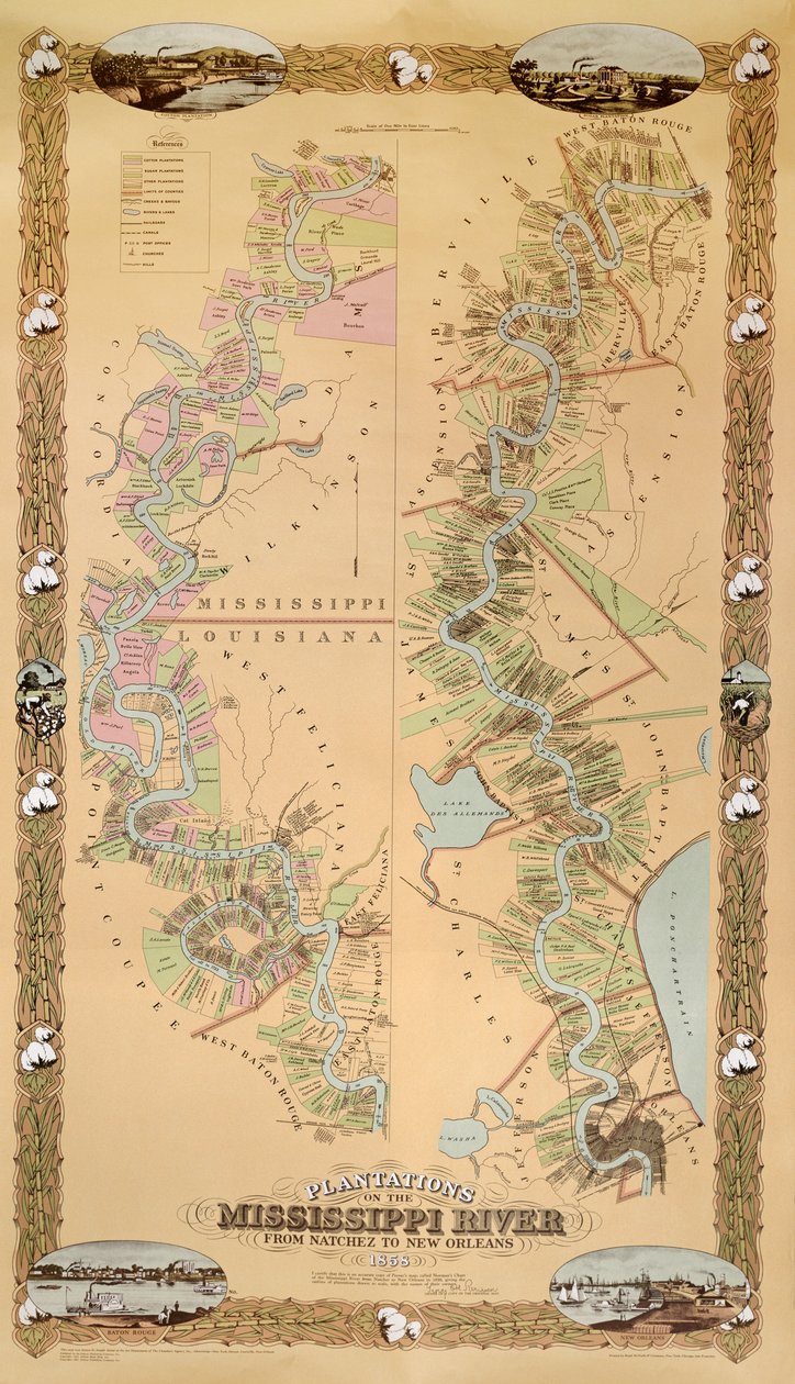 नैचेज से न्यू ऑरलियन्स, 1858 तक मिसिसिपी नदी पर वृक्षारोपण का चित्रण द्वारा अमेरिकी स्कूल